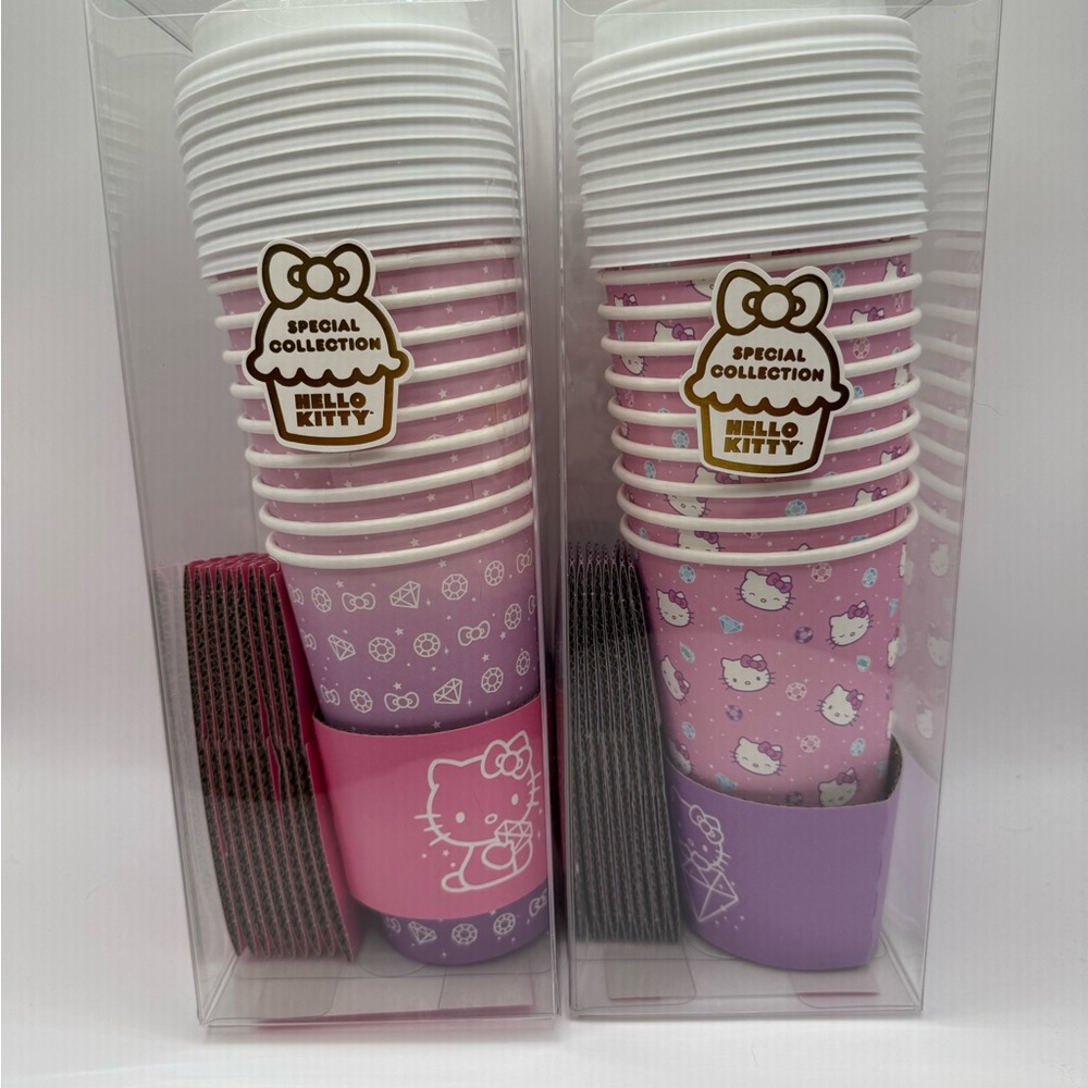 Sanrio Pink and Purple Disposable Hot/Cold Cups with Sleeves /lids